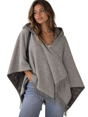 Seventy Venezia Cape Italian Designer Poncho Wool Fringe - One Size